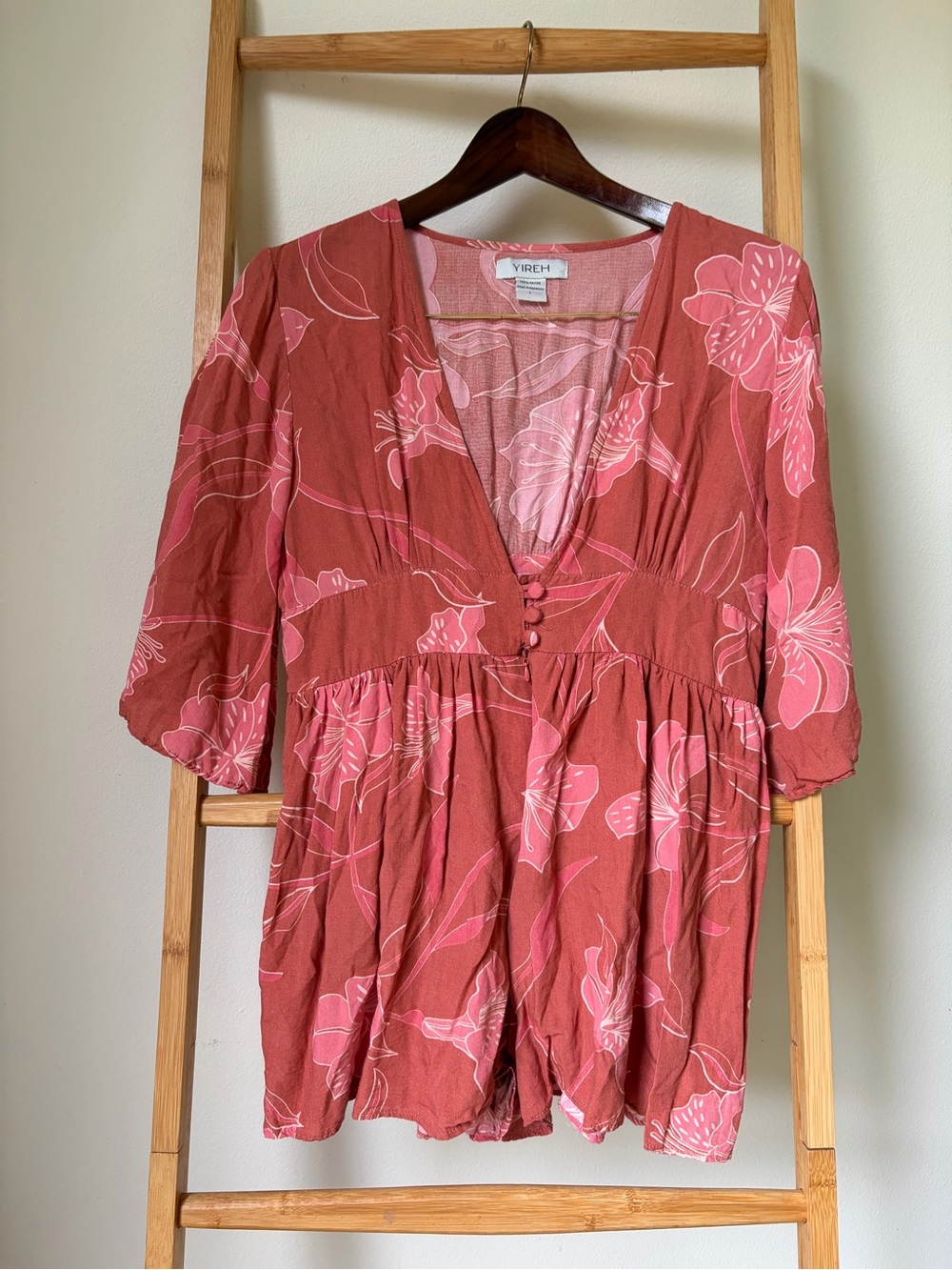 Yireh Pink Floral V-Neck Romper